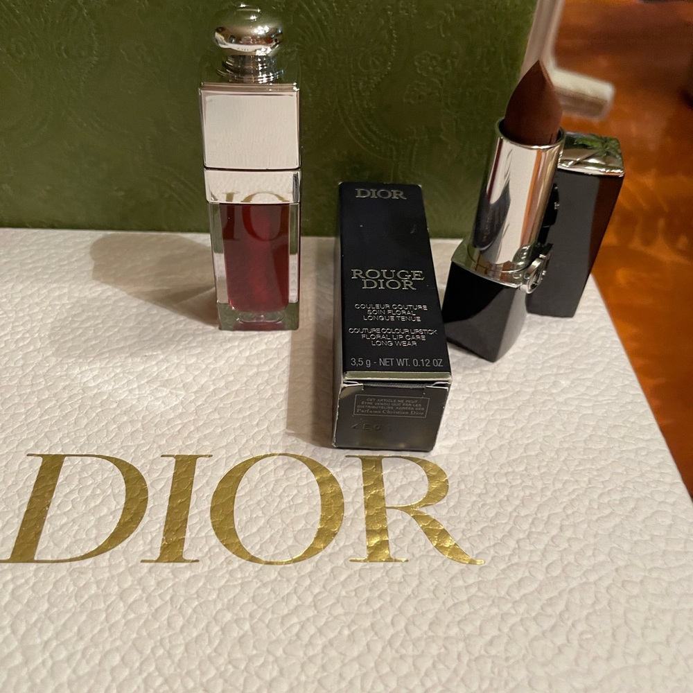 Dior gift box,  Rouge Lipstick - Rich Burgundy, lip oil